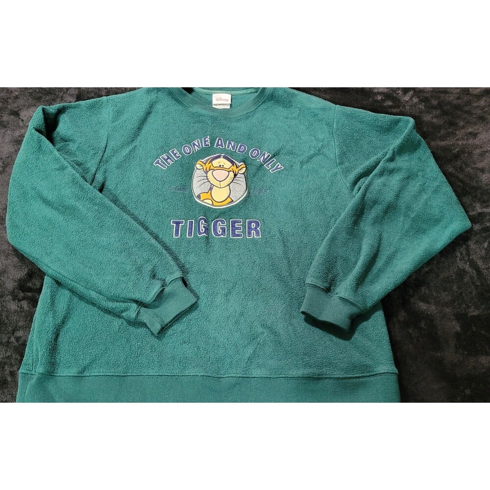 Vintage Disney Store Womans Sweater The One and Only Tigger Green Fleece Medium